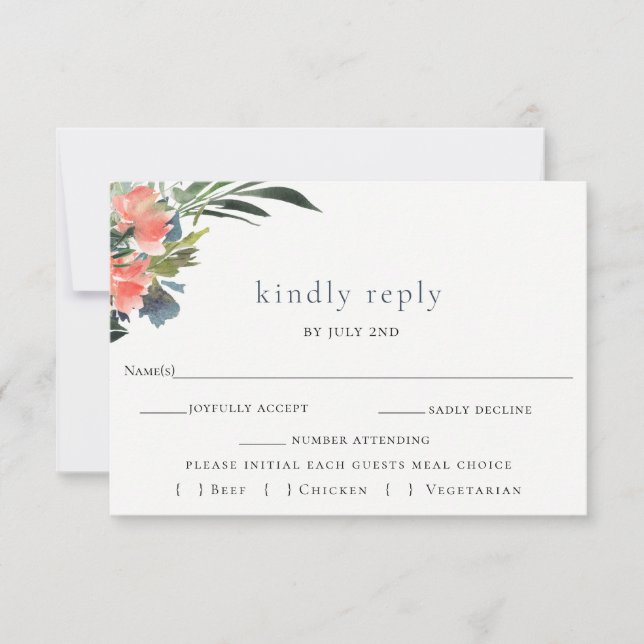 Carte RSVP Rustic Boho Coral Botanical Wedding (Devant)