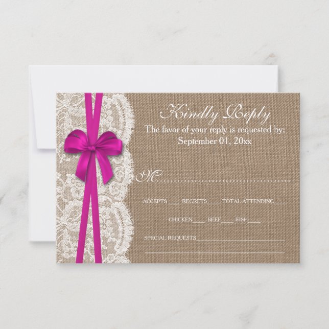 Carte RSVP Rustic Pink Bow Mariage Collection (Devant)