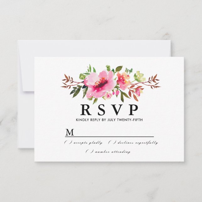 Carte RSVP Rustique Boho Rose Floral Wedding (Devant)