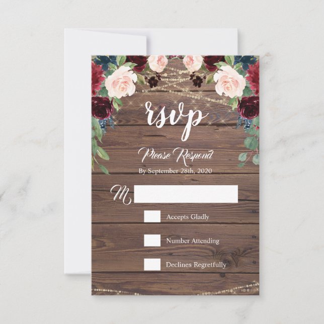 Carte RSVP Rustique Bois Bourgogne (Devant)