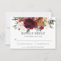 Carte RSVP Rustique Bourgogne Orange Floral Weddin