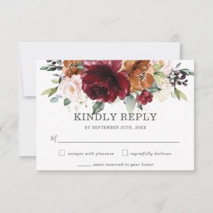 Carte RSVP Rustique Bourgogne Orange Floral Weddin