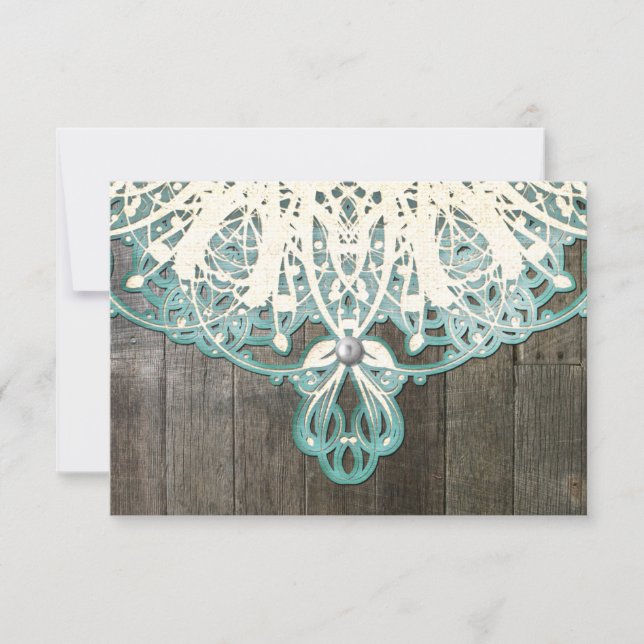 Carte RSVP rustique en dentelle et bois de ce pays (Devant)