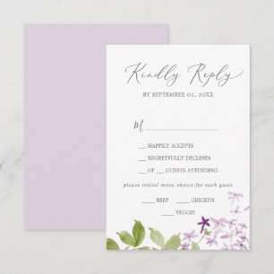 Carte RSVP Rustique Lilac Menu Choix