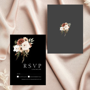 Carte RSVP Rustique Noir et Pêche Florale Mariage