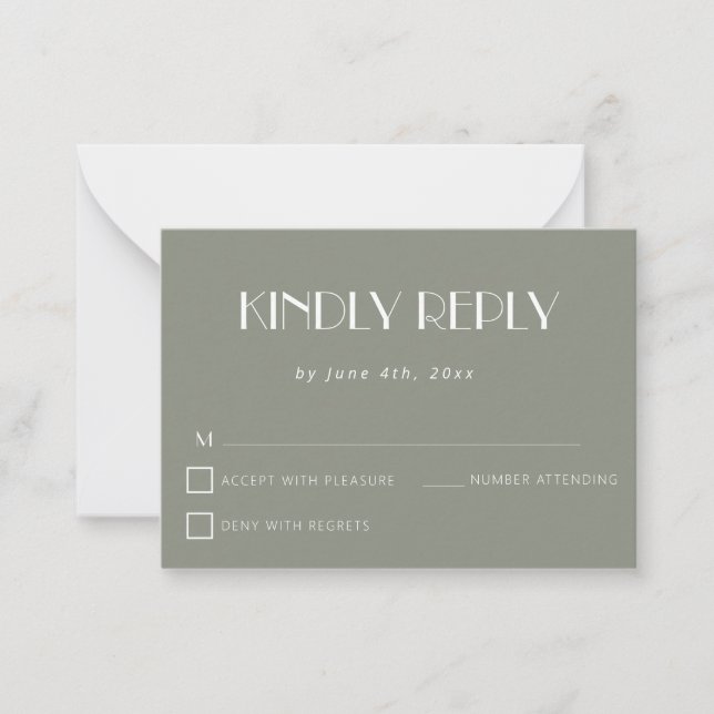 Carte RSVP Sage Green Simple Budget Wedding (Devant)