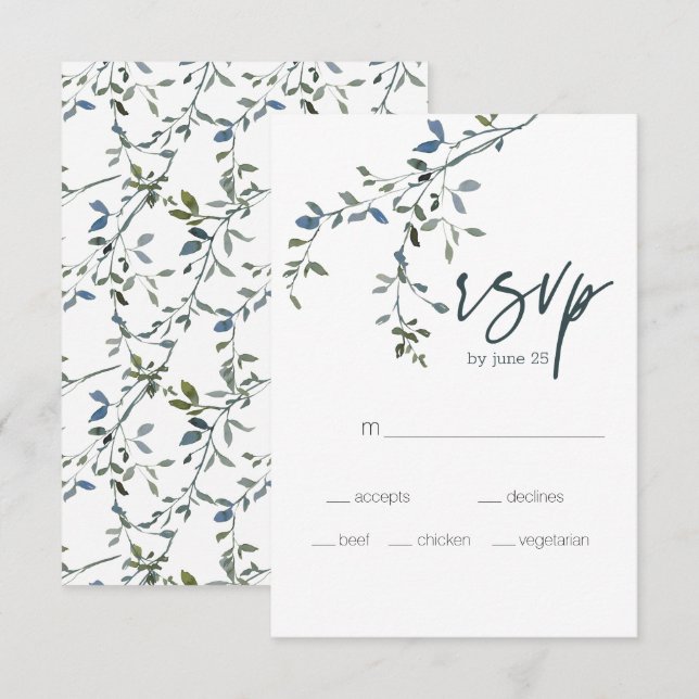 Carte RSVP Sage Silver Green Floral Wedding (Devant / Derrière)