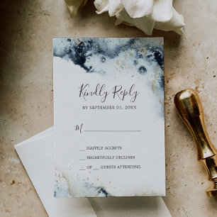 Carte RSVP simple Abstrait Navy Watercolor