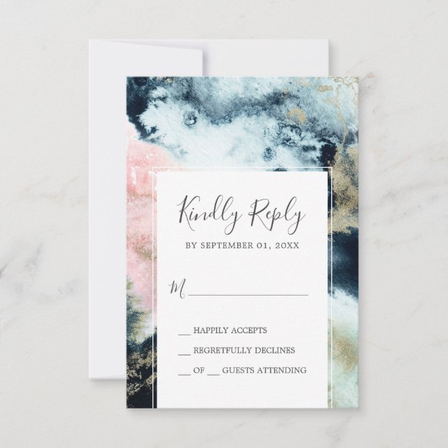 Carte RSVP simple Abstraite couleur céleste (Devant)