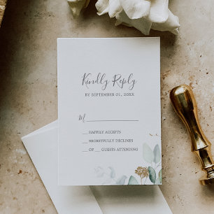Carte RSVP simple Airy Greenery and Gold Leaf