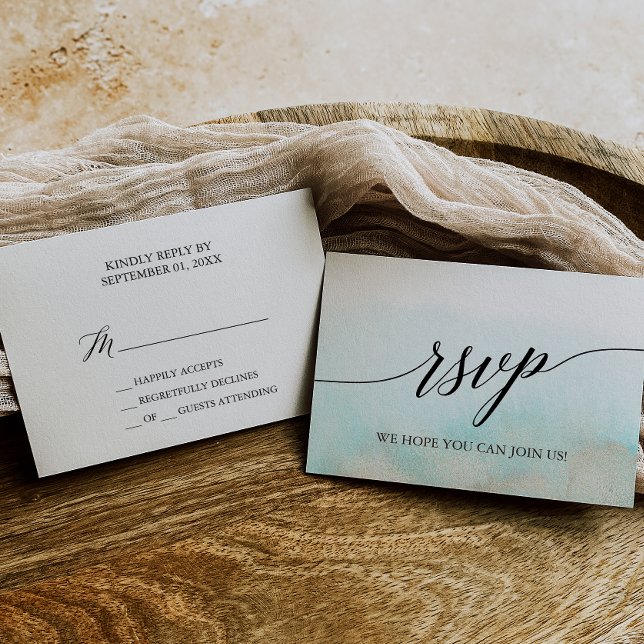 Carte RSVP simple Aqua et Gold Beach (Créateur téléchargé)