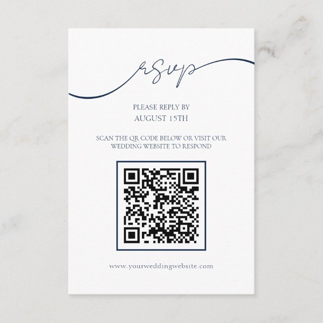 Carte RSVP simple Chic Navy Blue QR Code Mariage (Devant)