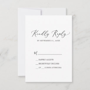 Carte RSVP simple de calligraphie noire délicate