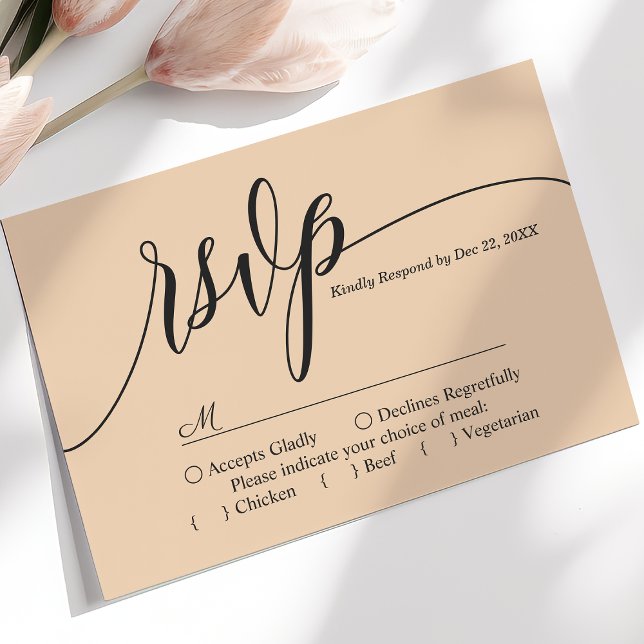 Carte RSVP simple de mariage de script Peach Soft (Créateur téléchargé)