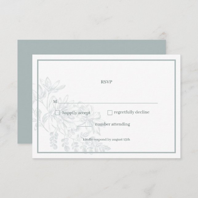 Carte RSVP simple de mariage vert doux (Devant / Derrière)