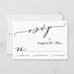 Carte RSVP simple, élégante, moderne noir et blanc