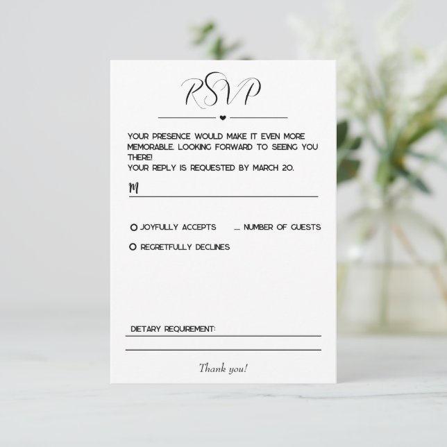 Carte RSVP simple et minimaliste (Debout devant)