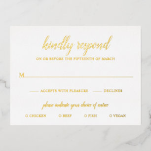 Carte RSVP simple Formal Elegant Gold Foil Mariage