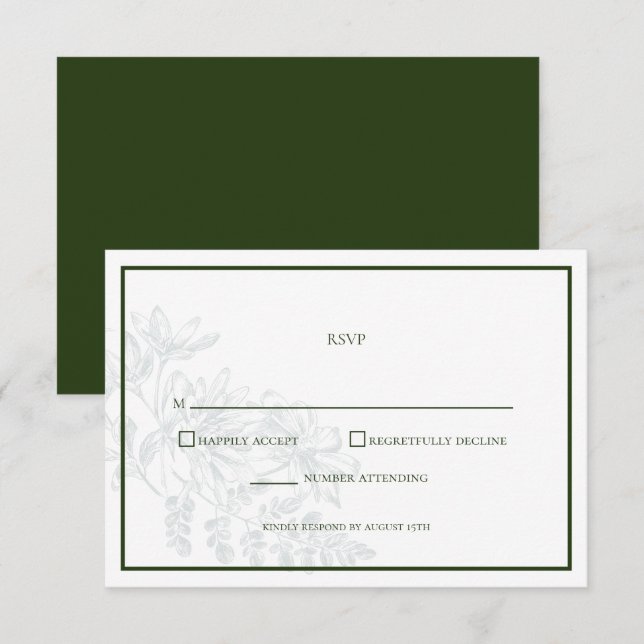 Carte RSVP simple mariage blanc vert (Devant / Derrière)