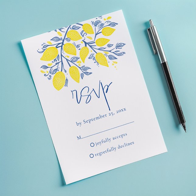 Carte RSVP simple méditerranéenne jaune citron vig (Mediterranean garden Lemon Vines RSVP Response Card.)