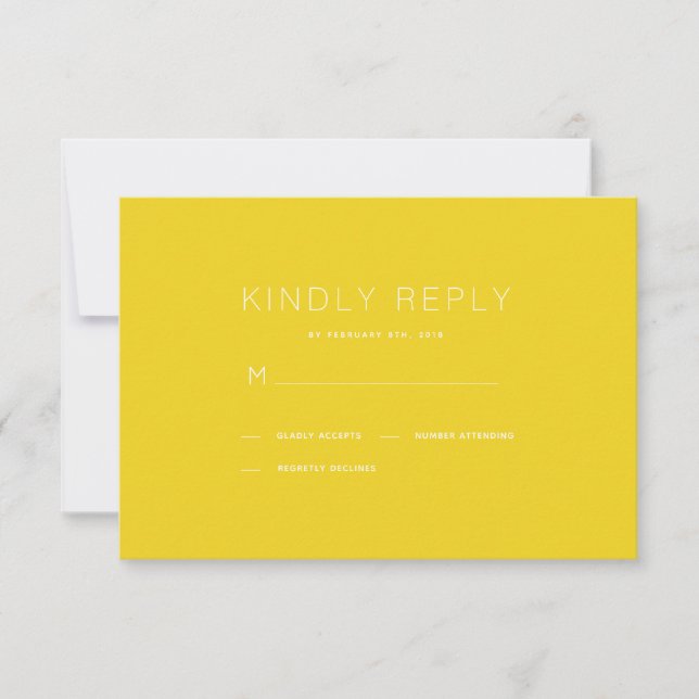 Carte RSVP simple moderne de mariage jaune moutard (Devant)