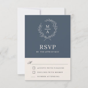 Carte RSVP simple Monogramme bleu marine