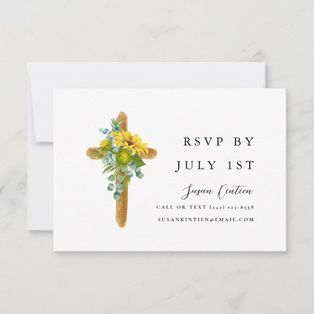 Carte RSVP simple Rustique Cross Baptism (Devant)
