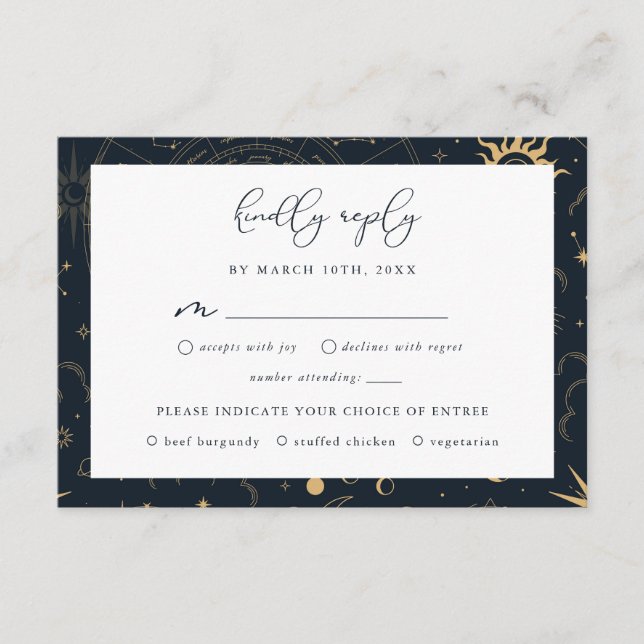 Carte RSVP Soleil céleste et étoiles Lune (Devant)