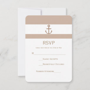 Carte RSVP Taupe Brown et Ancre rayée blanche