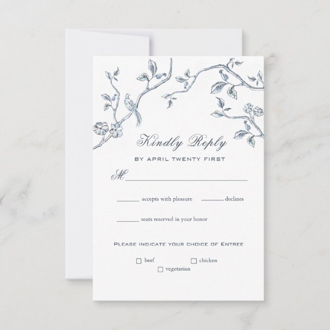 Carte RSVP Toile bleu et blanc (Devant)
