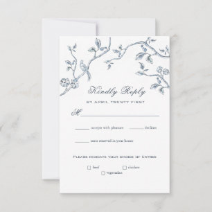 Carte RSVP Toile bleu et blanc