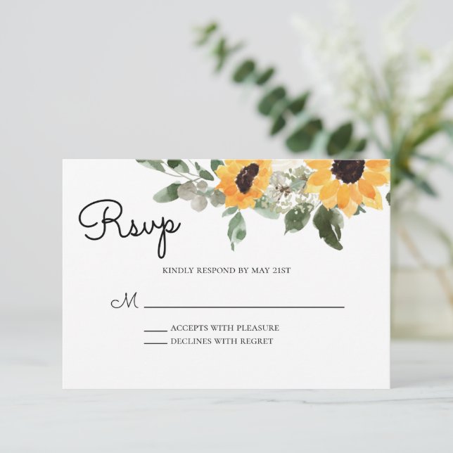 Carte RSVP tournesol vert rustique (Debout devant)