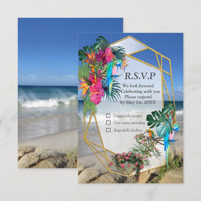 Carte RSVP Tropical Flora Paradise Beach Scenery (Devant / Derrière)