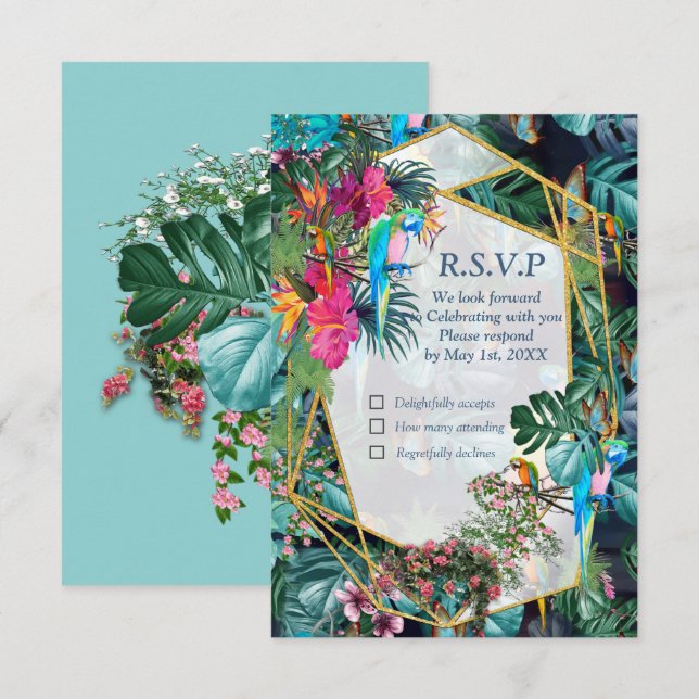 Carte RSVP Tropical Flora Paradise & Birds (Devant / Derrière)