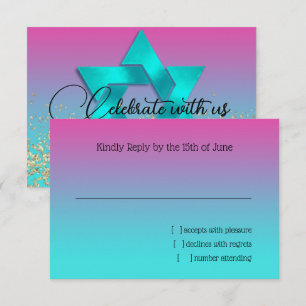 Carte RSVP Turquoise à rose Ombre avec étoile
