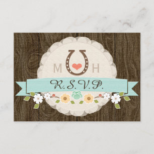CARTE RSVP turquoise AQUA HORSESHOE WESTERN MARIAG