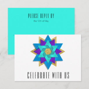 Carte RSVP Turquoise Blue Aqua Violet Star Flower