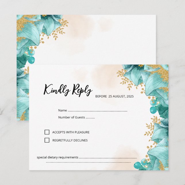Carte RSVP Turquoise élégante (Devant / Derrière)