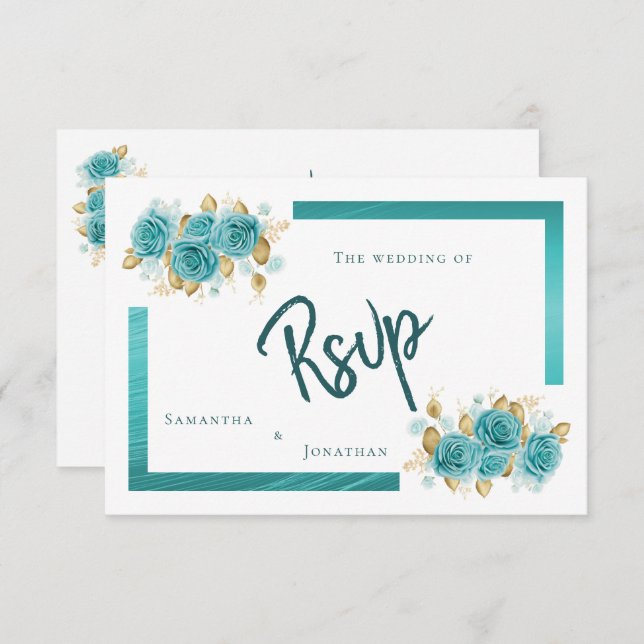 Carte RSVP turquoise et Turquoise Rose élégant (Devant / Derrière)