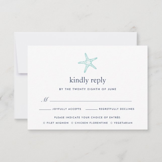 Carte RSVP Turquoise & Navy Starfish avec choix de (Devant)