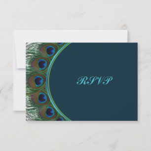 Carte RSVP turquoise, Plumes Peacock Or