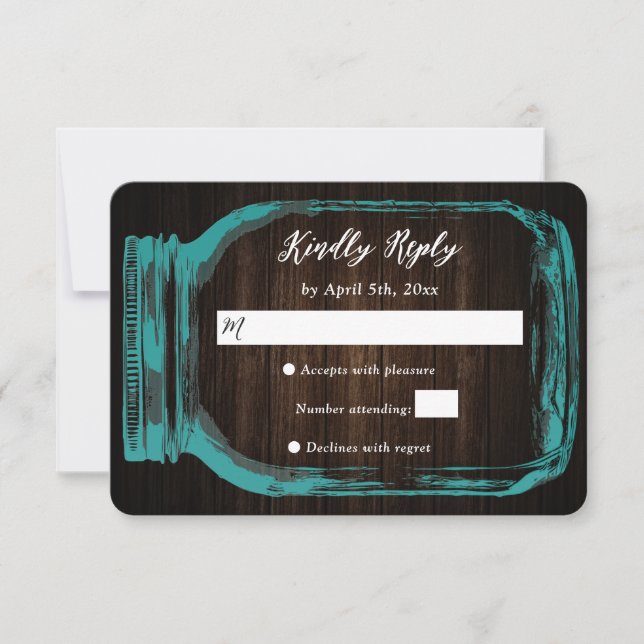 Carte RSVP Turquoise Rustique Mason Jar Mariage de (Devant)
