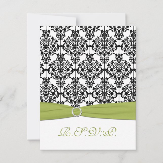 Carte RSVP verte, blanche et noire Damask II (Devant)