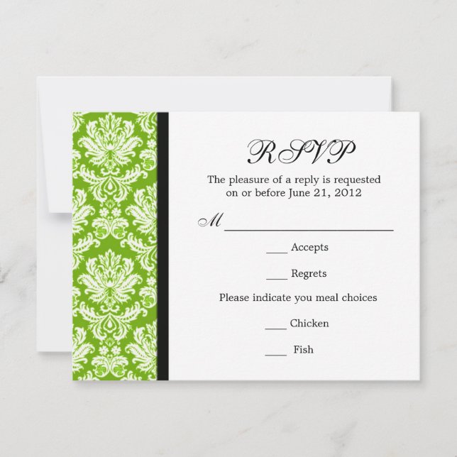 Carte RSVP verte Damask classique (Devant)
