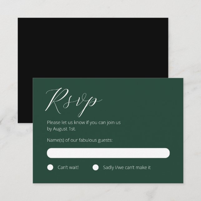 Carte RSVP verte et noire en forêt (Devant / Derrière)