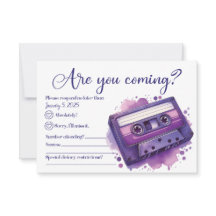 Carte RSVP Vintage Cassette Violet Rétro