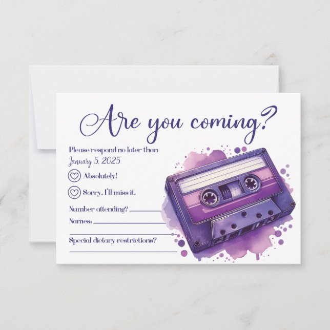 Carte RSVP Vintage Cassette Violet Rétro (Devant)