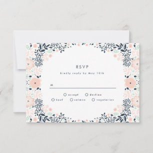 Carte RSVP vintage de mariage floral de minuit