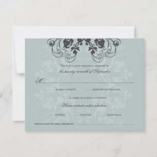 Carte RSVP vintage Floral Floral Charcoal Blue