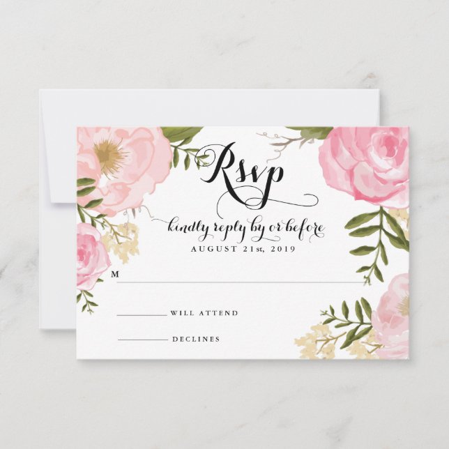 Carte RSVP Vintage moderne mariage rose floral (Devant)